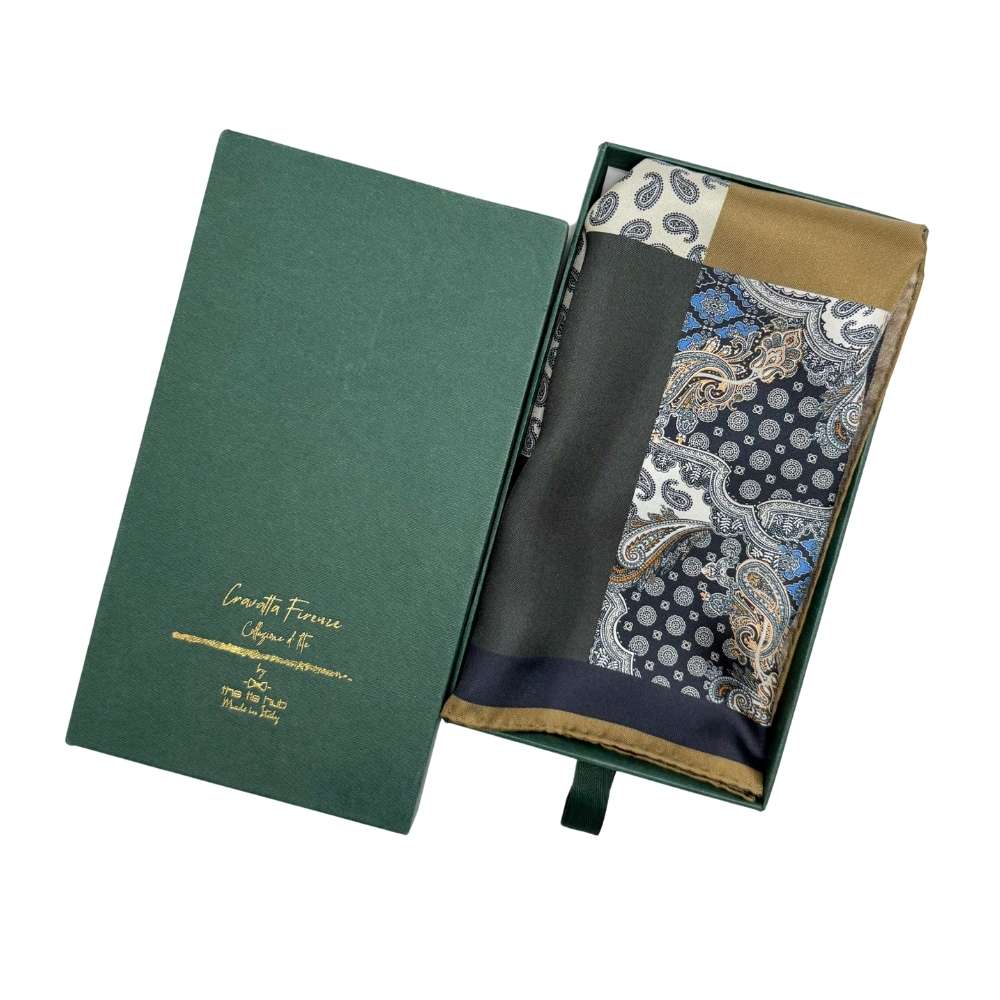 Green Paisley Italian Silk Pocket Square for Men