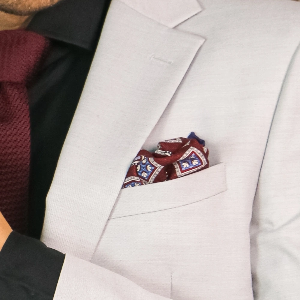 Burgundy Geometric Pocket Square for Men