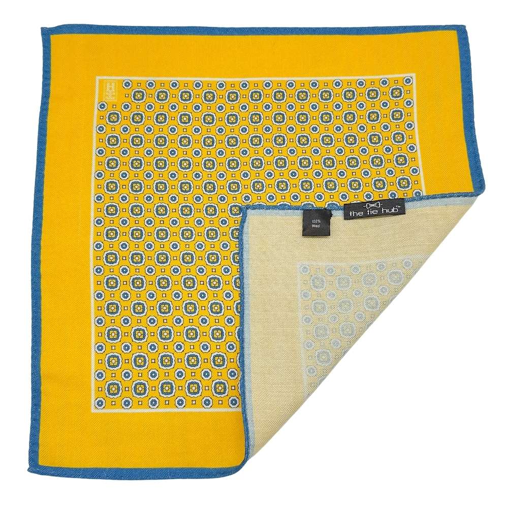 Yellow Geometric Pocket Square for Men