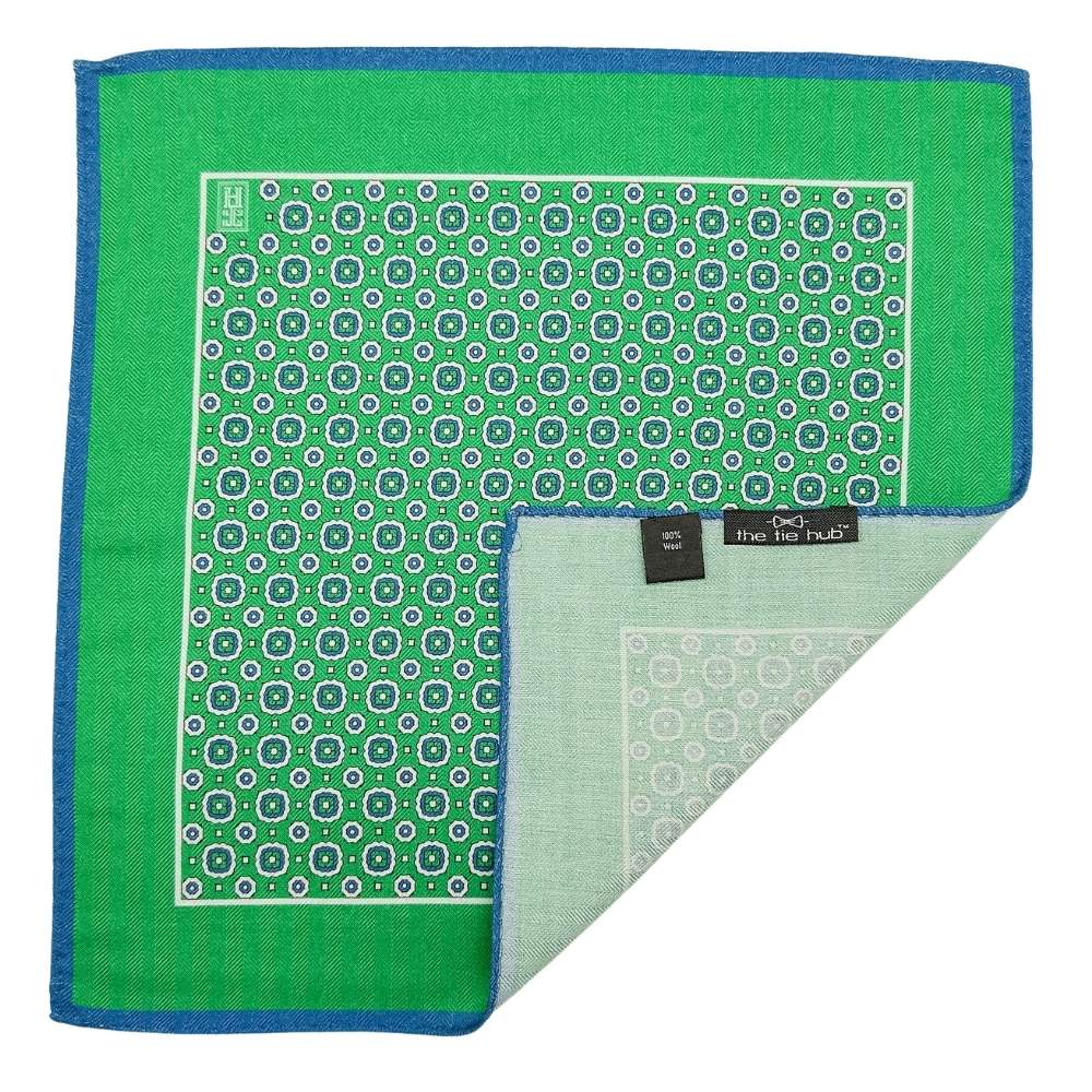 Green Geometric Pocket Square for Men