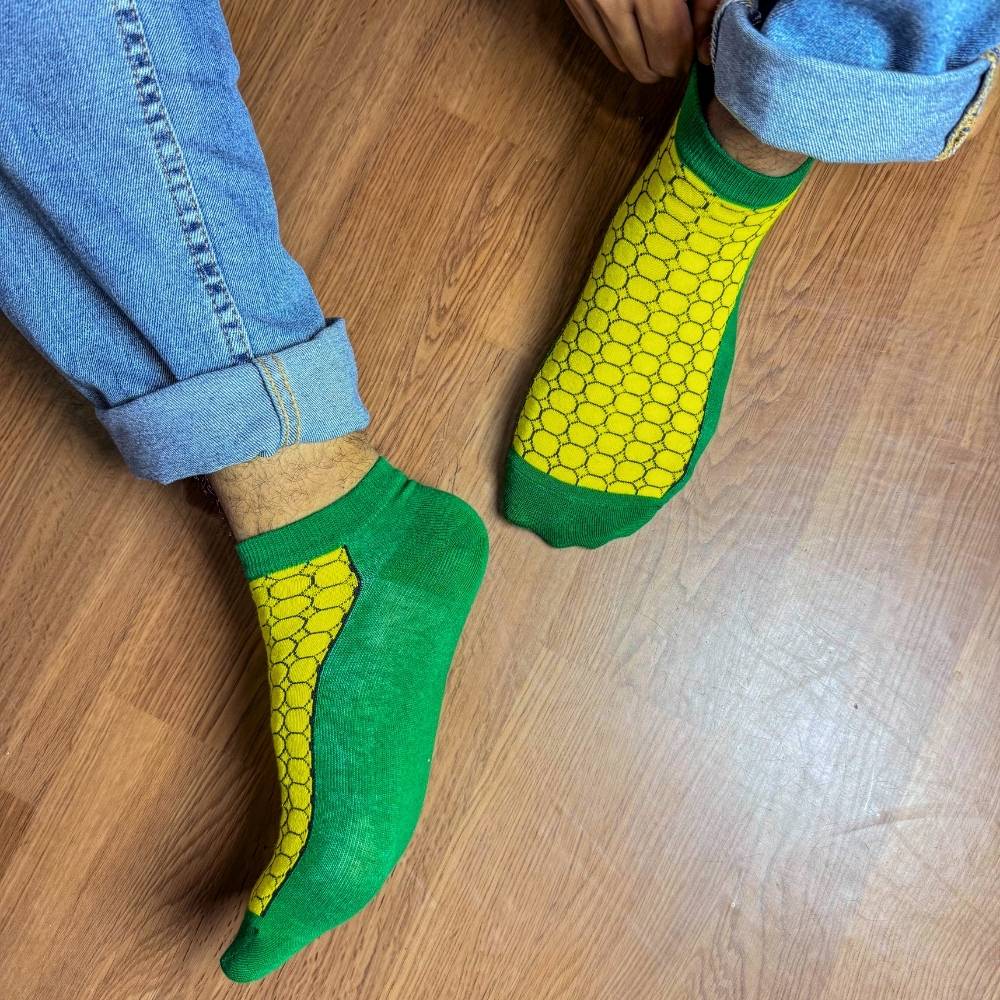 Green Ankle Length Socks for Men