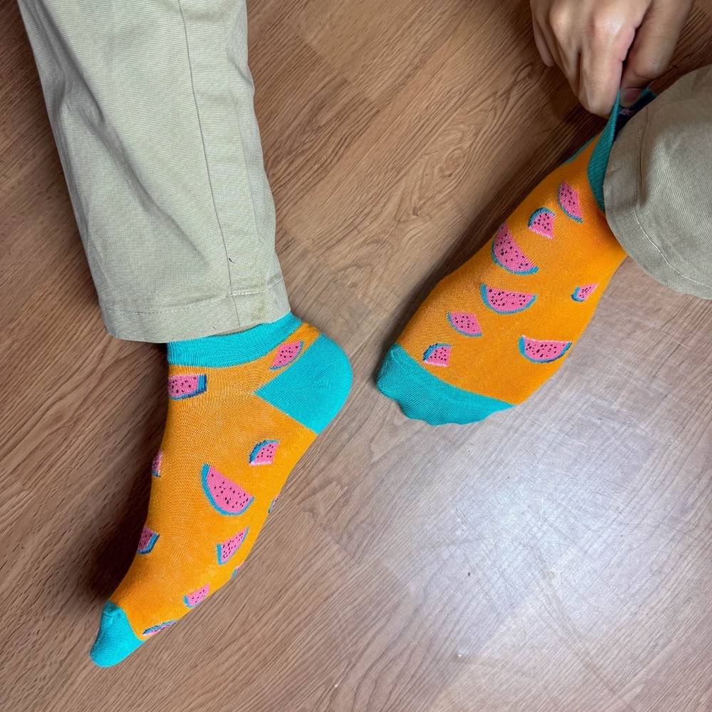 Orange Ankle Length Socks for Men