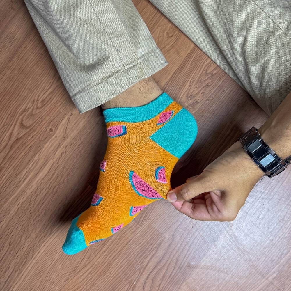 Orange Ankle Length Socks for Men