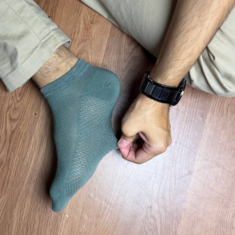 Green Ankle Length Socks for Men