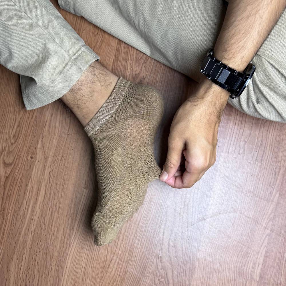 Beige Ankle Length Socks for Men