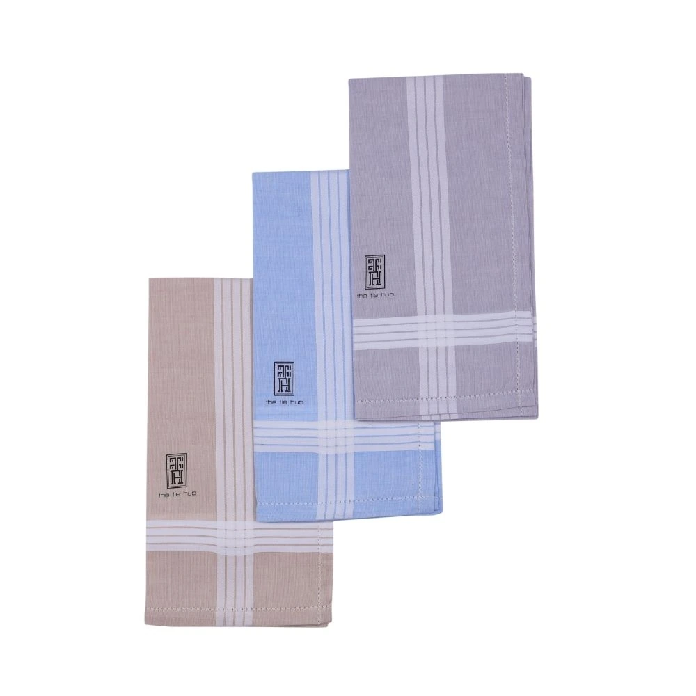 Striped Border set 100% Cotton Handkerchiefs for Men