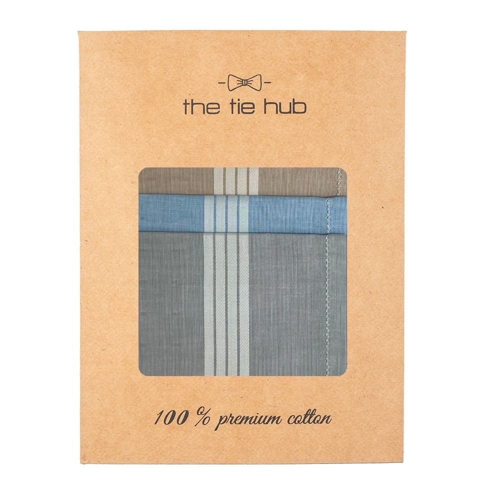 Striped Border set 100% Cotton Handkerchiefs for Men