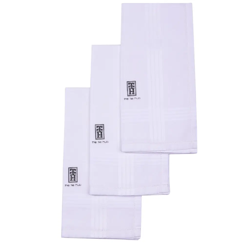 Milky White Subtle Stripe Pattern set 100% Cotton Handkerchiefs for Men