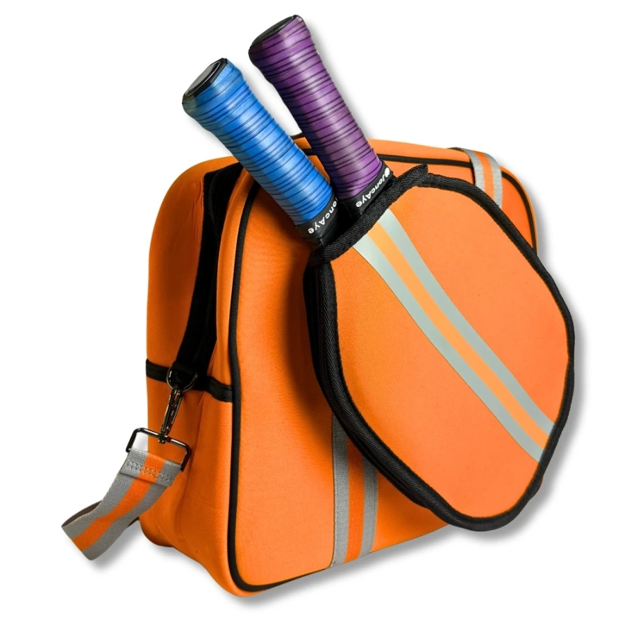 Orange Neoprene Pickleball Bag with Paddle Holder and Adjustable Shoulder Strap Sport Tote for Men and Women