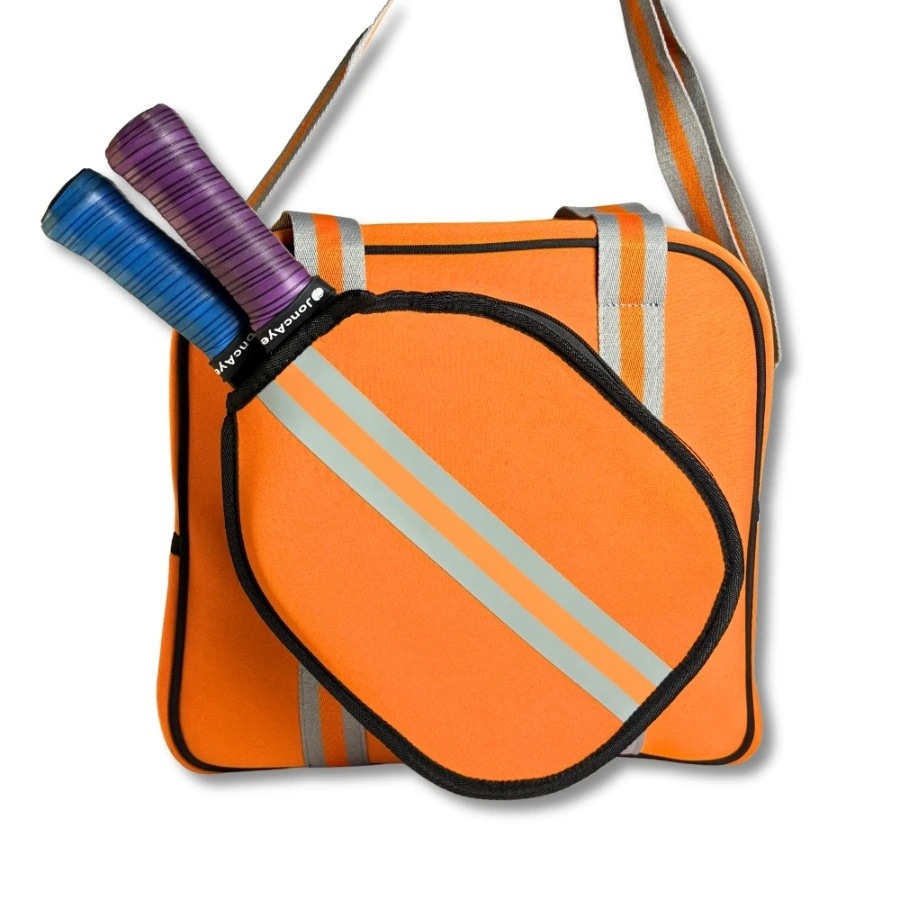Orange Neoprene Pickleball Bag with Paddle Holder and Adjustable Shoulder Strap Sport Tote for Men and Women