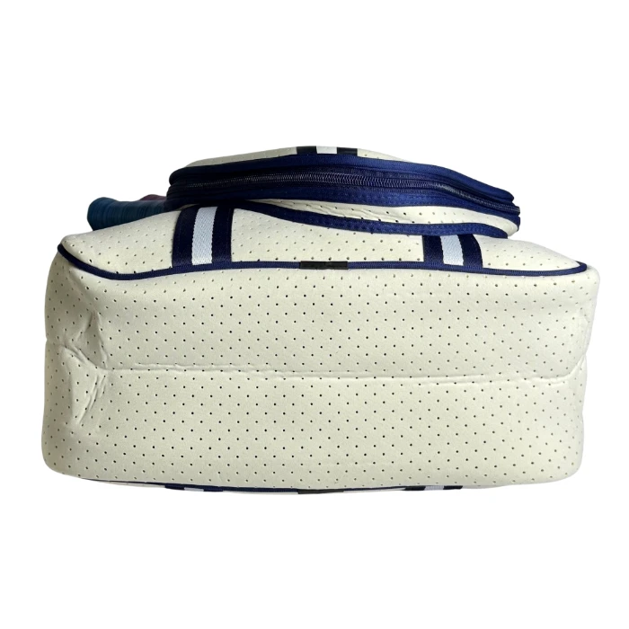 White and Navy Blue Neoprene Pickleball Bag with Paddle Holder and Adjustable Shoulder Strap Sport Tote for Men and Women