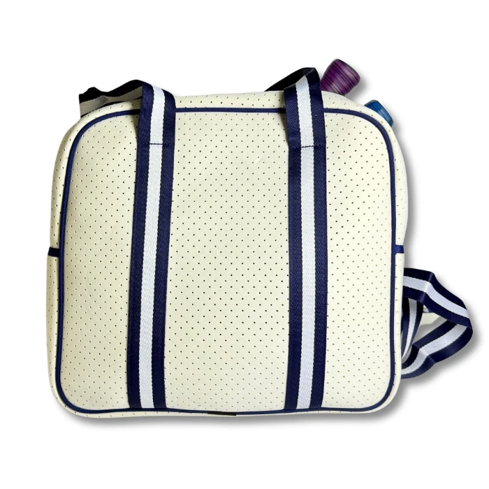 White and Navy Blue Neoprene Pickleball Bag with Paddle Holder and Adjustable Shoulder Strap Sport Tote for Men and Women
