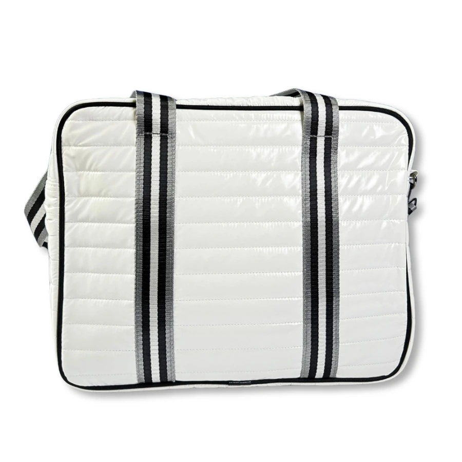 White Puffer Pickleball Bag with Paddle Holder and Adjustable Shoulder Strap Glossy Sport Tote for Men and Women