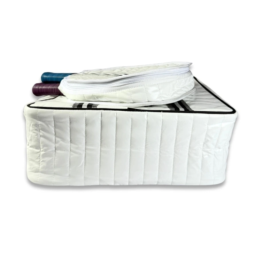 White Puffer Pickleball Bag with Paddle Holder and Adjustable Shoulder Strap Glossy Sport Tote for Men and Women