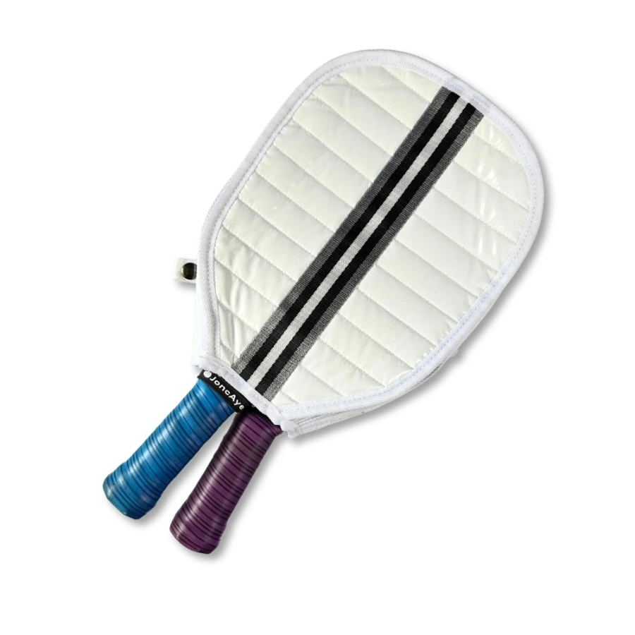 White Puffer Pickleball Bag with Paddle Holder and Adjustable Shoulder Strap Glossy Sport Tote for Men and Women