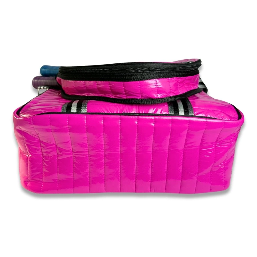 Pink Puffer Pickleball Bag with Paddle Holder and Adjustable Shoulder Strap Glossy Sport Tote for Men and Women