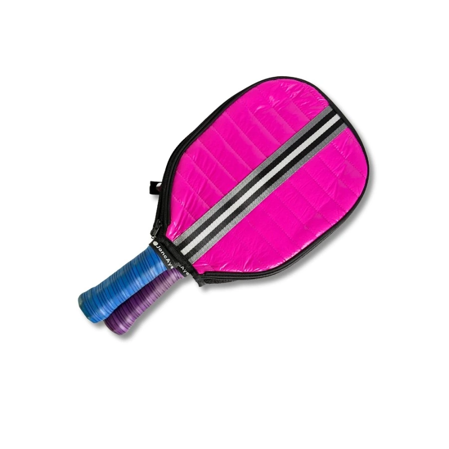 Pink Puffer Pickleball Bag with Paddle Holder and Adjustable Shoulder Strap Glossy Sport Tote for Men and Women