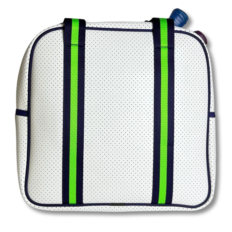 White and Green Neoprene Pickleball Bag with Paddle Holder and Adjustable Shoulder Strap Sport Tote for Men and Women