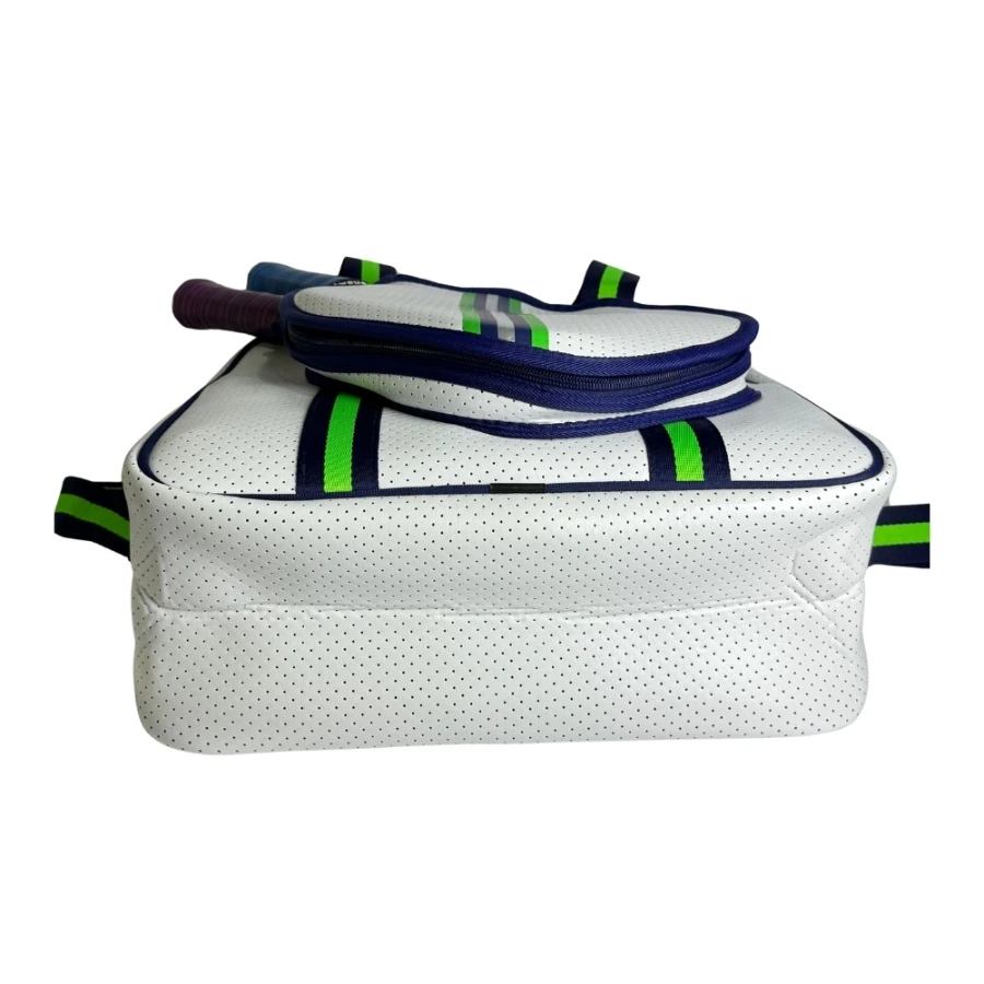 White and Green Neoprene Pickleball Bag with Paddle Holder and Adjustable Shoulder Strap Sport Tote for Men and Women