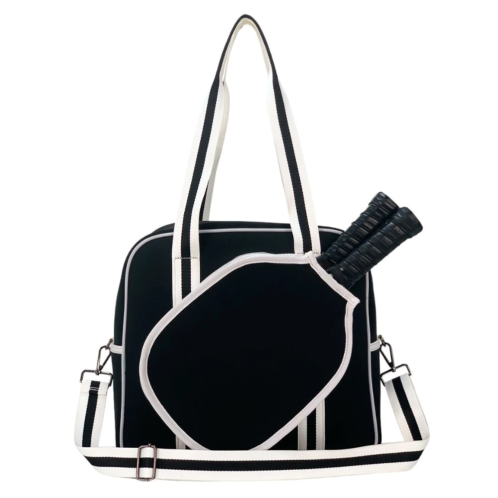 Black Neoprene Pickleball Bag with Paddle Holder and Adjustable Shoulder Strap Sport Tote for Men and Women