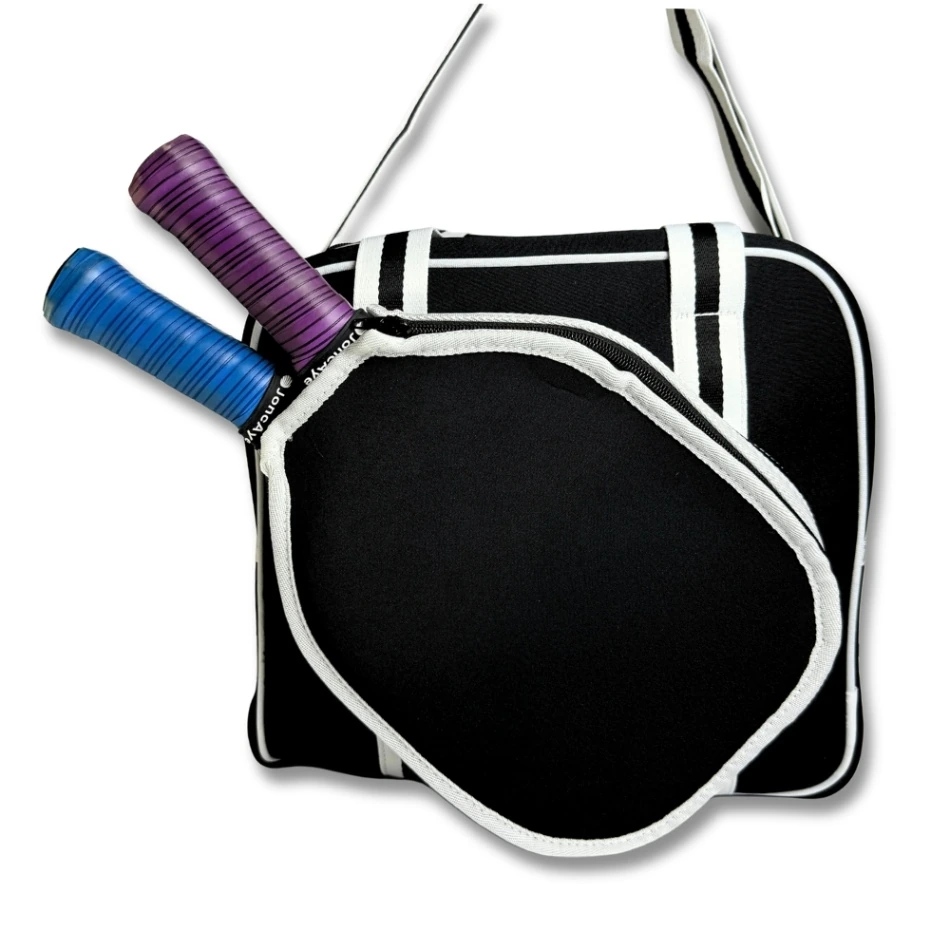 Black Neoprene Pickleball Bag with Paddle Holder and Adjustable Shoulder Strap Sport Tote for Men and Women