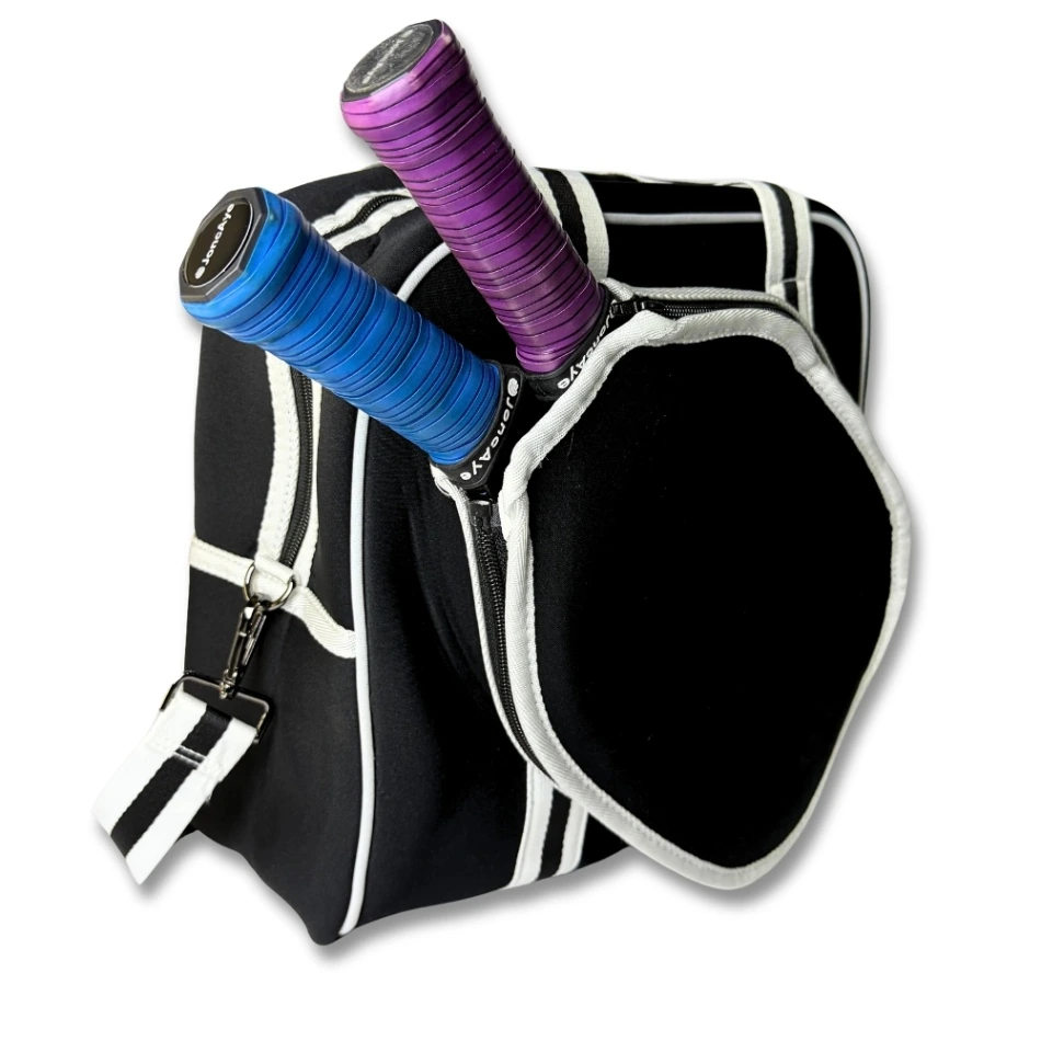 Black Neoprene Pickleball Bag with Paddle Holder and Adjustable Shoulder Strap Sport Tote for Men and Women