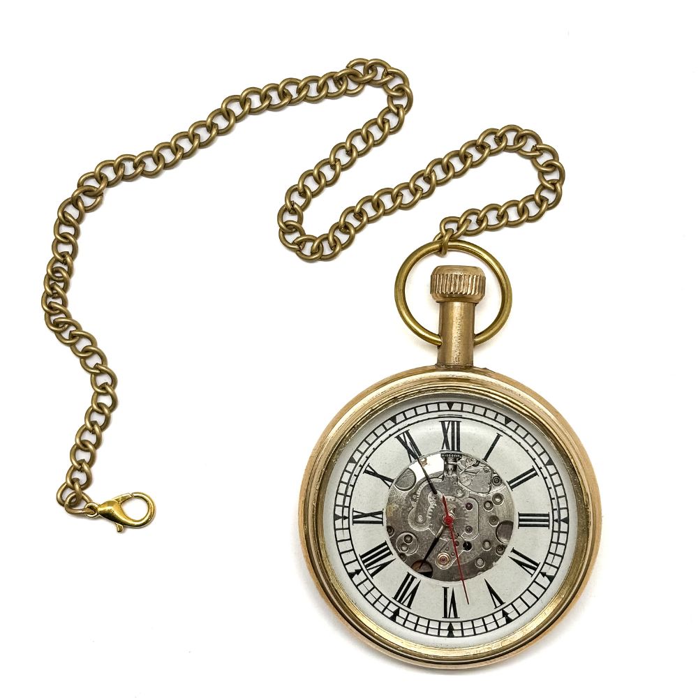 Vintage Mechanical with Roman Numerals and Gold Chain Pocket Watch for Men