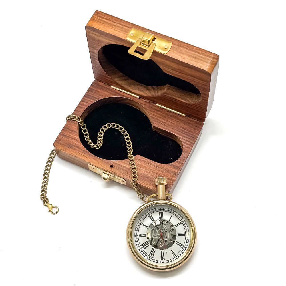 Vintage Mechanical with Roman Numerals and Gold Chain Pocket Watch for Men
