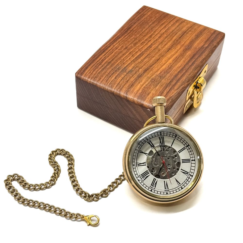 Vintage Mechanical with Roman Numerals and Gold Chain Pocket Watch for Men