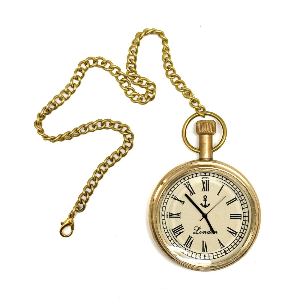 Classic London Dial Anchor Design Gold Chain Pocket Watch for Men