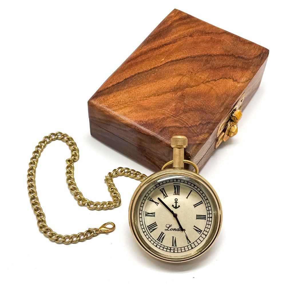 Classic London Dial Anchor Design Gold Chain Pocket Watch for Men