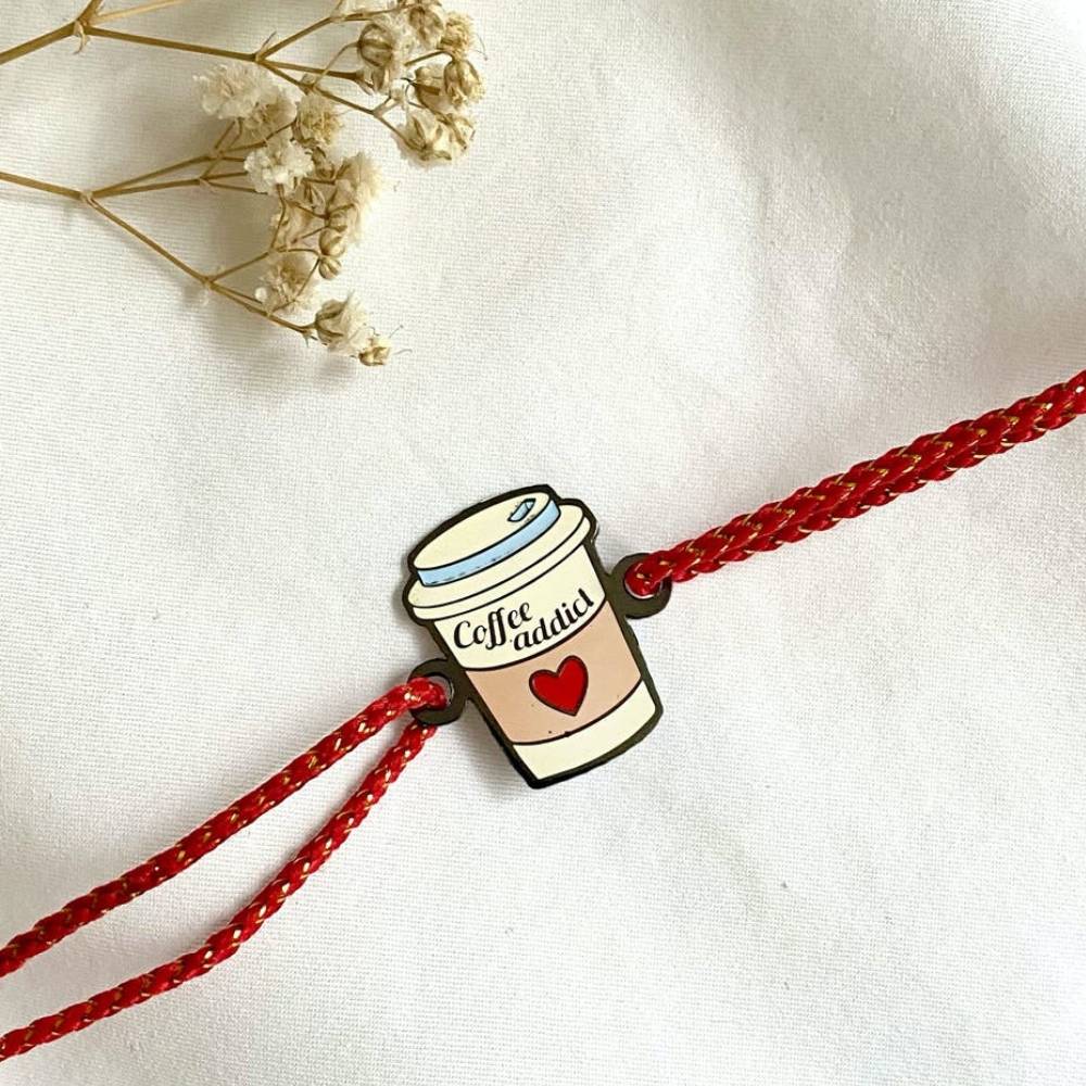 Coffee Addict Brother Brass Rakhi