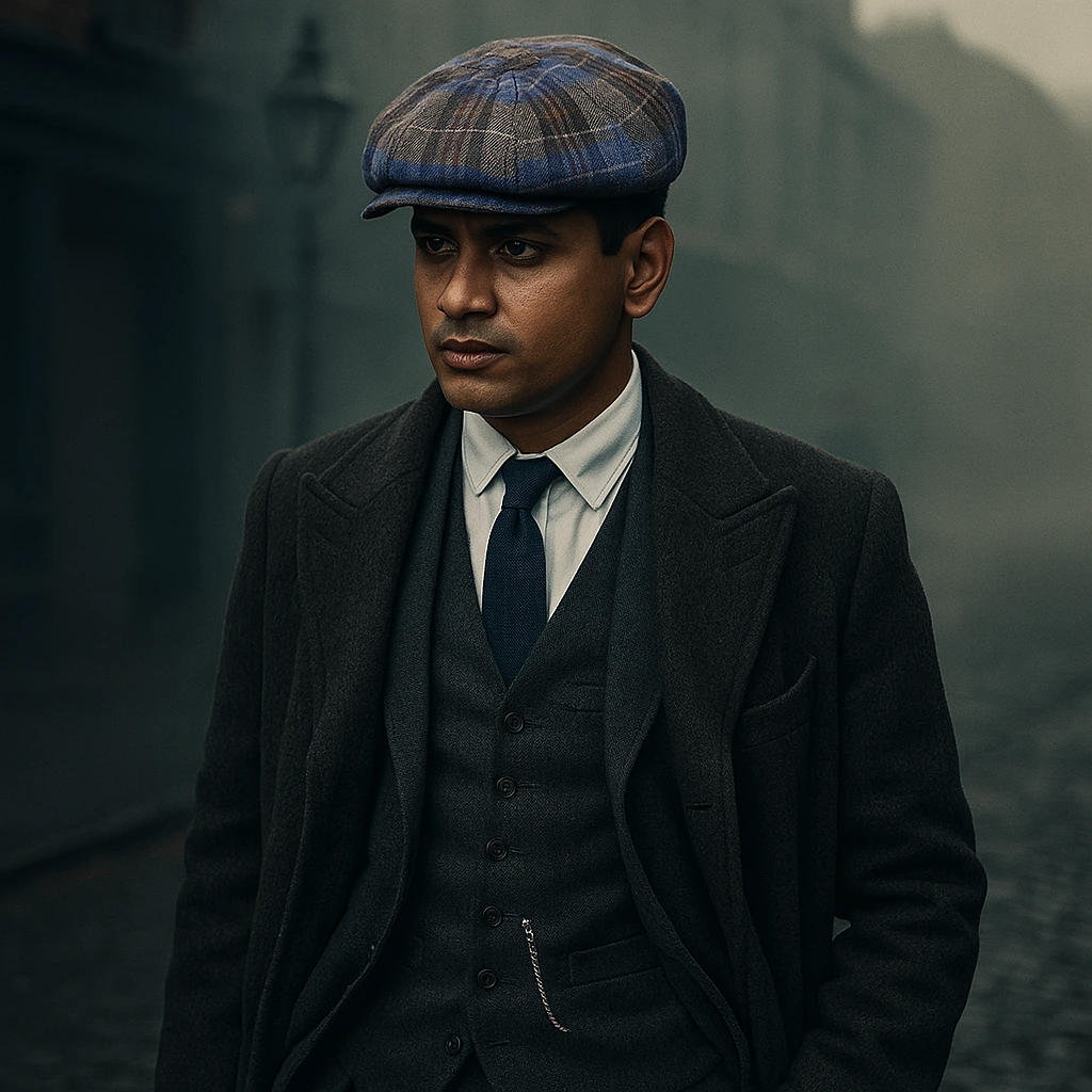Blue Wool Flat Cap for Men
