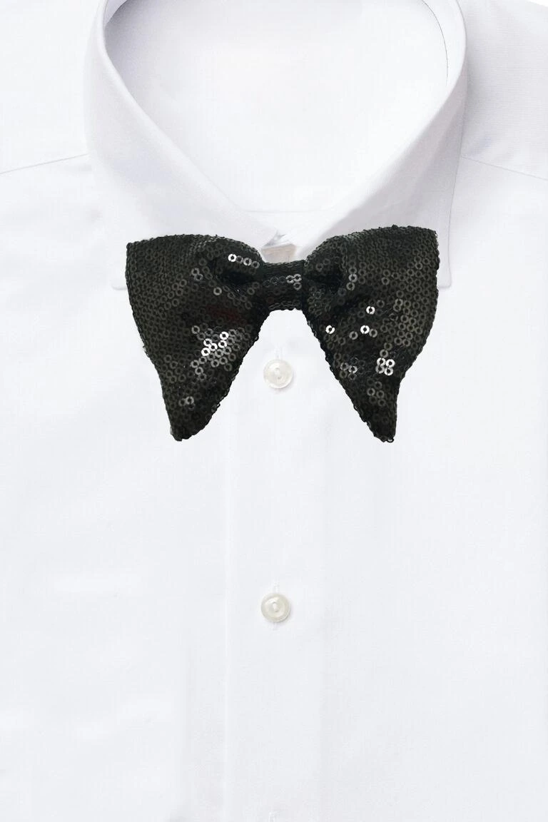 Black Geometric Sequins Pre-Tied Bow Tie for Men