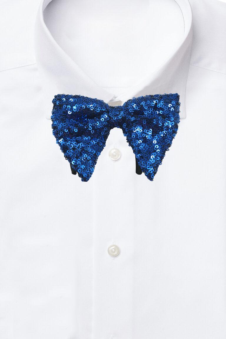 Blue Geometric Sequins Pre-Tied Bow Tie for Men