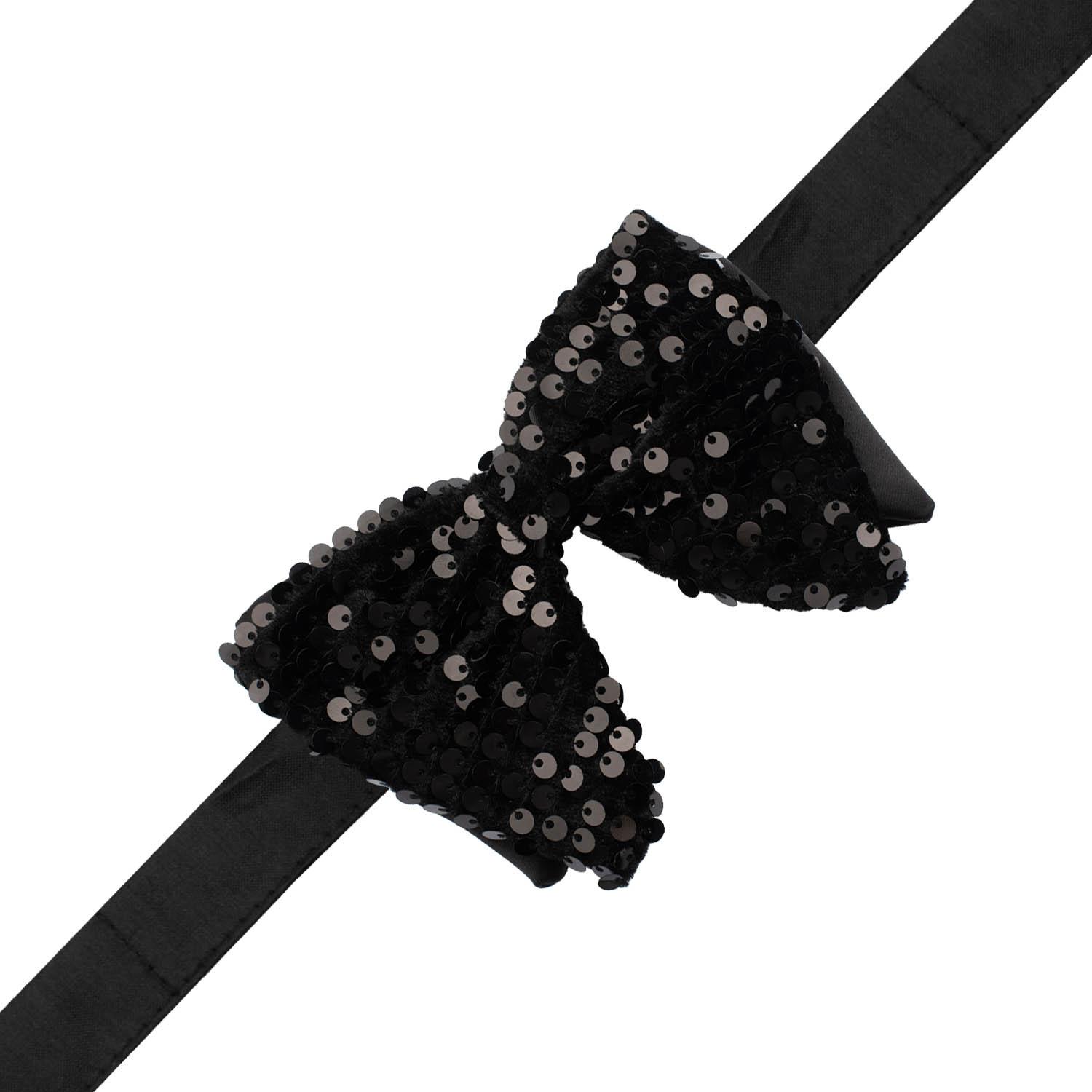 Black Geometric Sequins Pre-Tied Bow Tie for Men