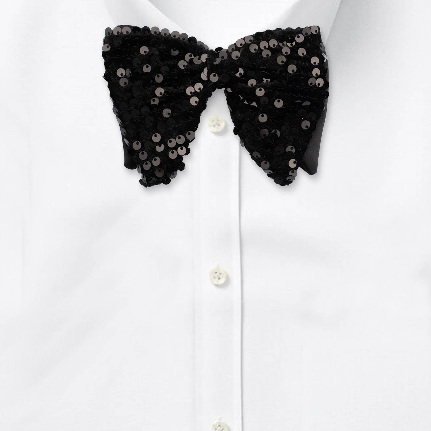 Black Geometric Sequins Pre-Tied Bow Tie for Men