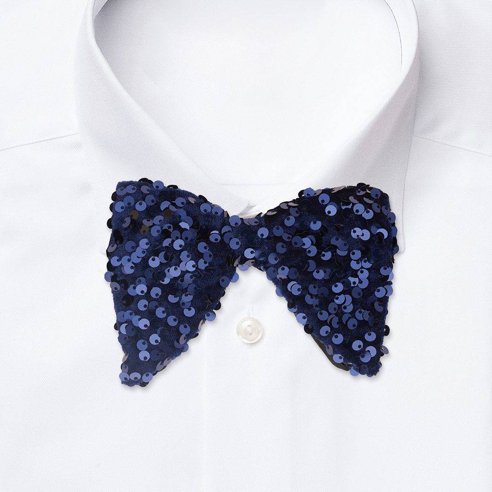 Blue Geometric Sequins Pre-Tied Bow Tie for Men