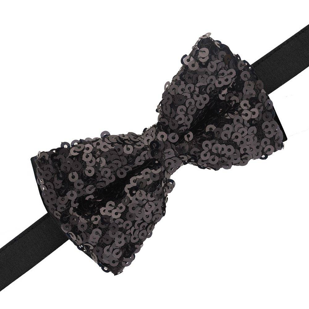 Black Classic Sequins Pre-Tied Bow Tie for Men
