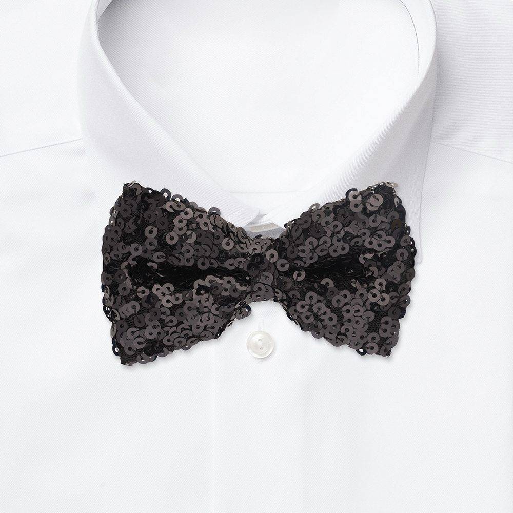Black Classic Sequins Pre-Tied Bow Tie for Men