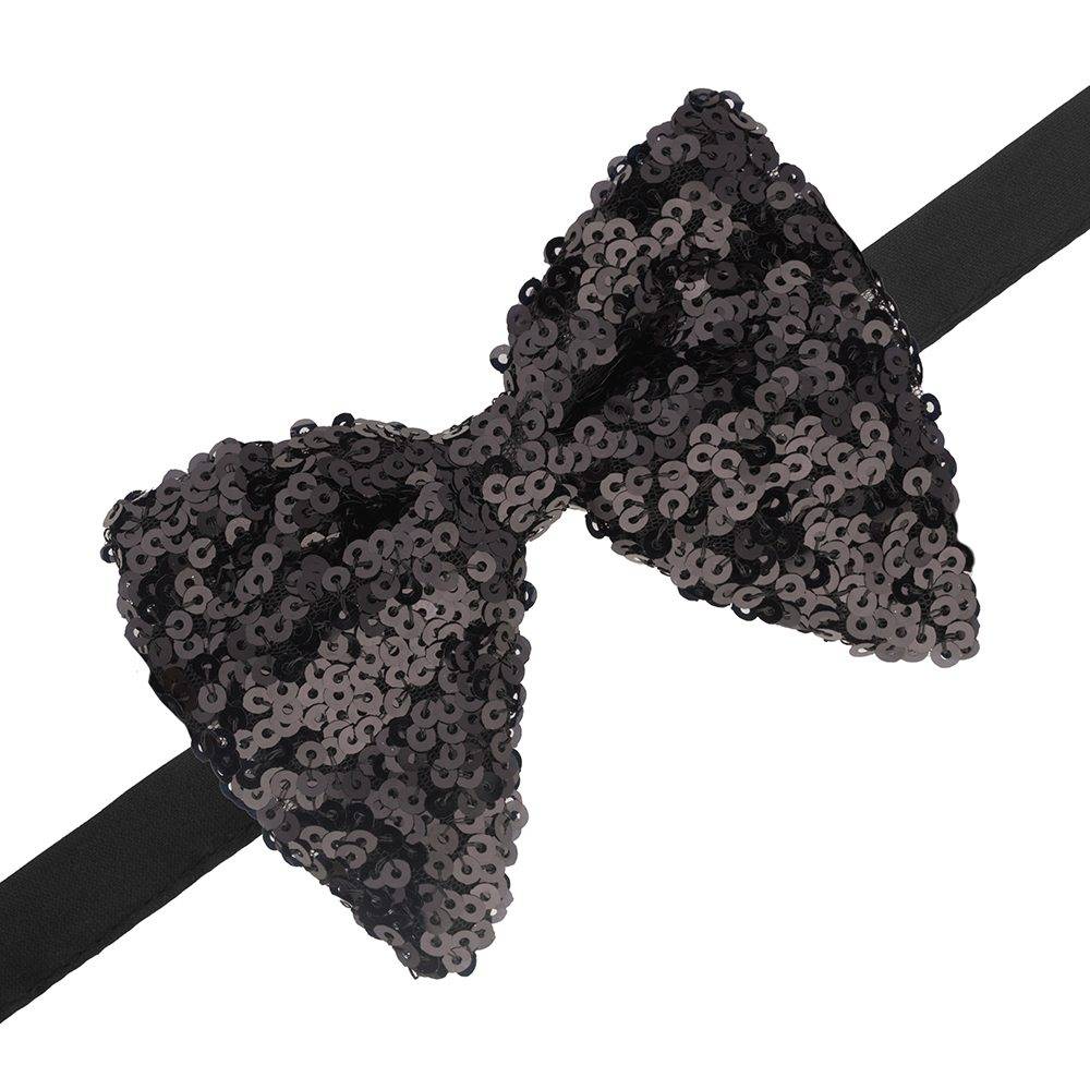 Black Geometric Sequins Pre-Tied Bow Tie for Men