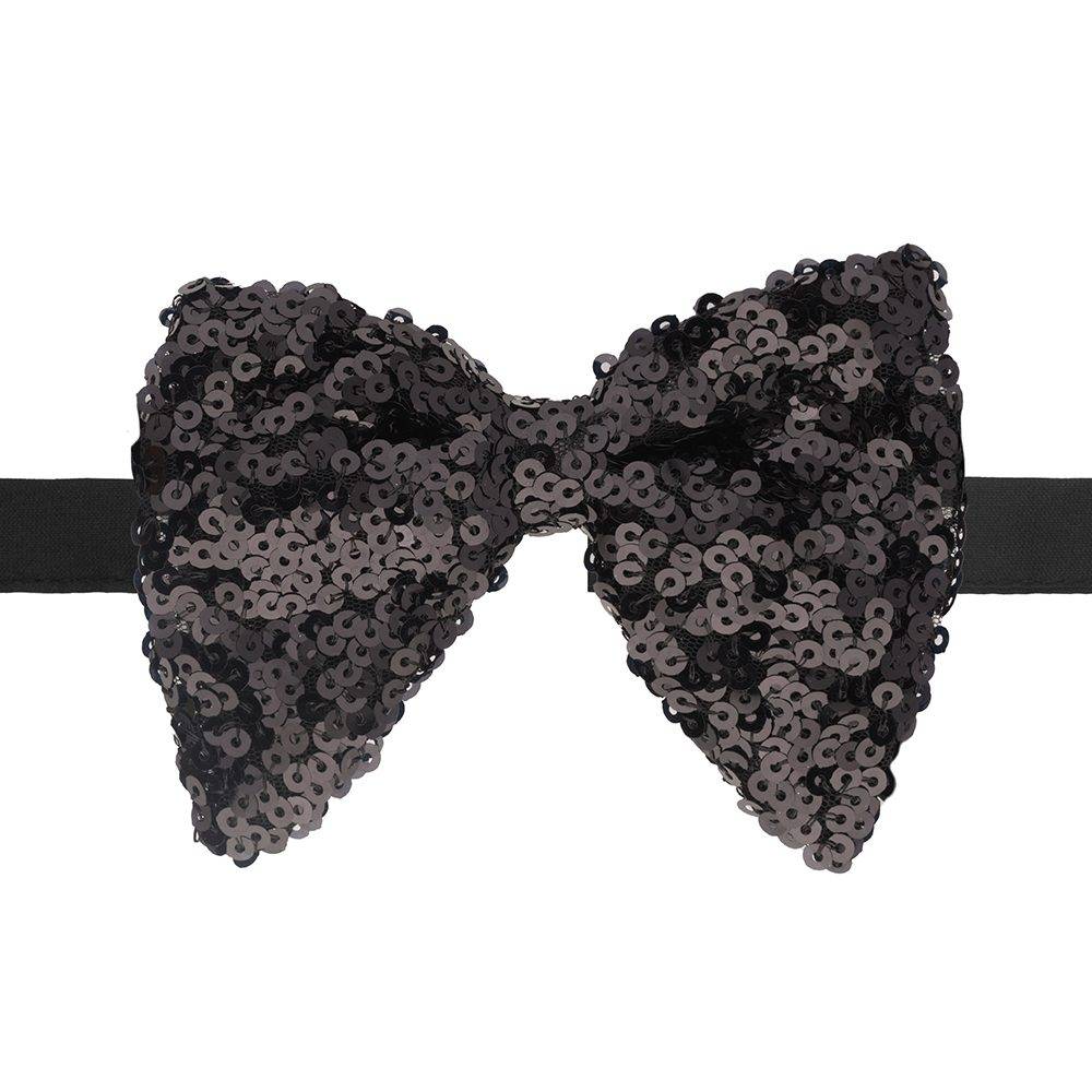 Black Geometric Sequins Pre-Tied Bow Tie for Men