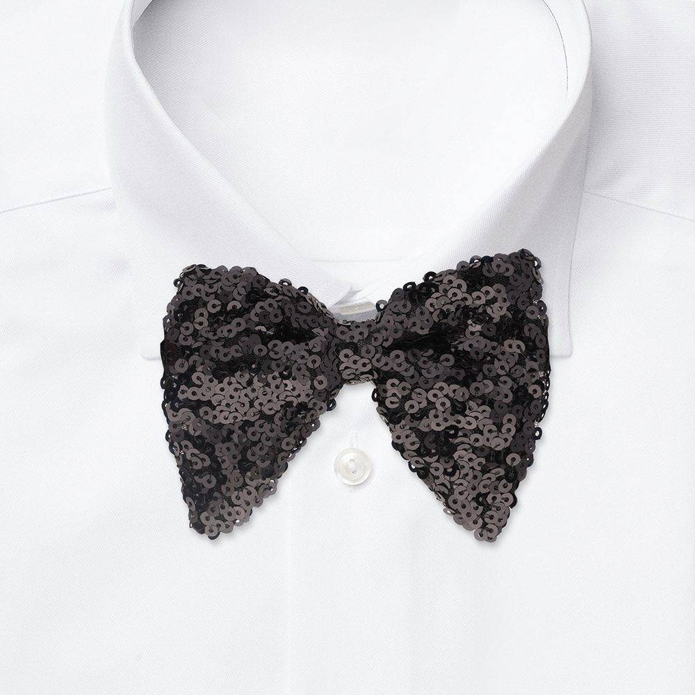 Black Geometric Sequins Pre-Tied Bow Tie for Men