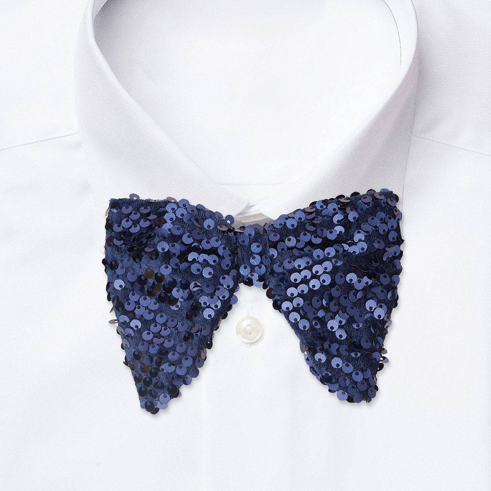 Blue Geometric Sequins Pre-Tied Bow Tie for Men