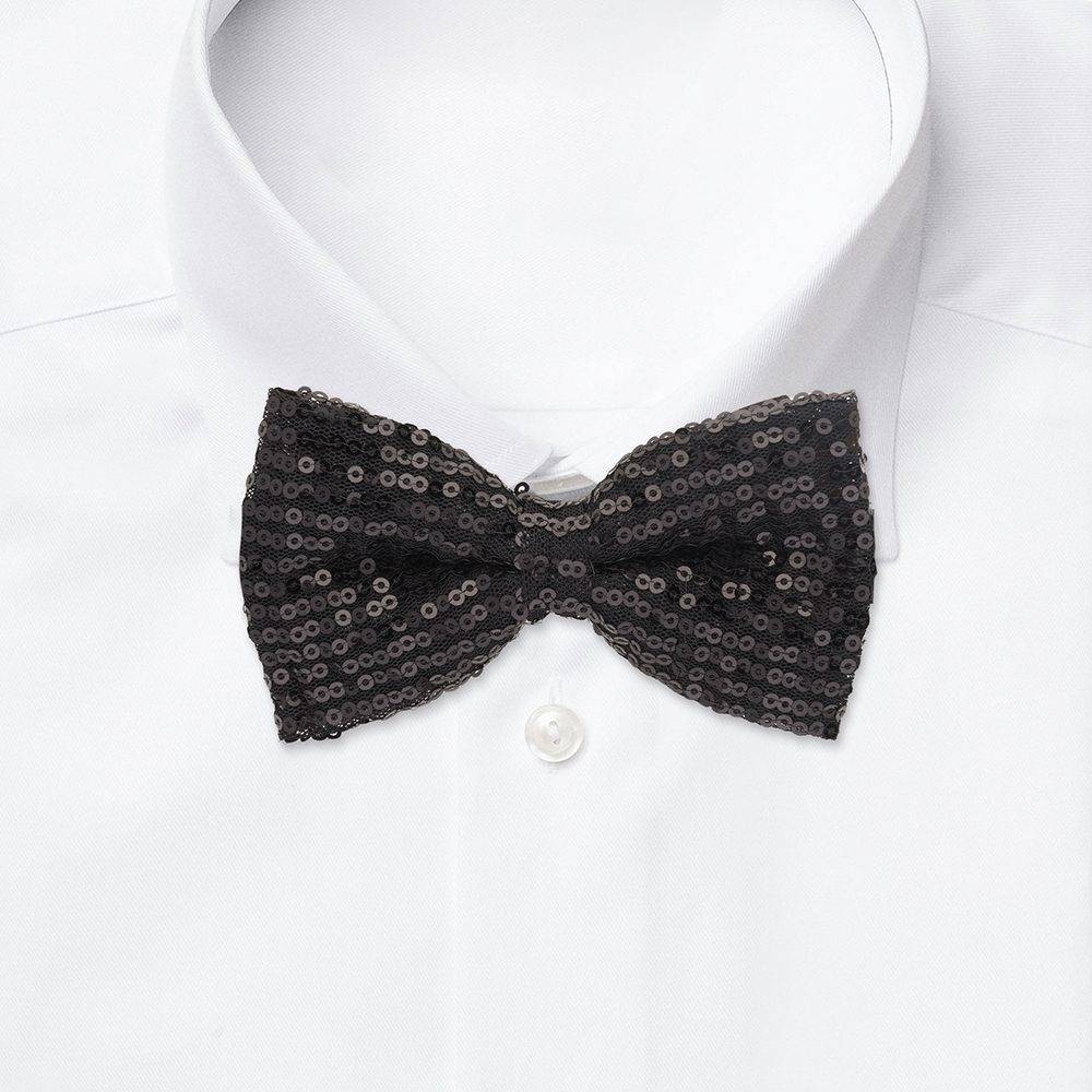 Black Classic Sequins Pre-Tied Bow Tie for Men