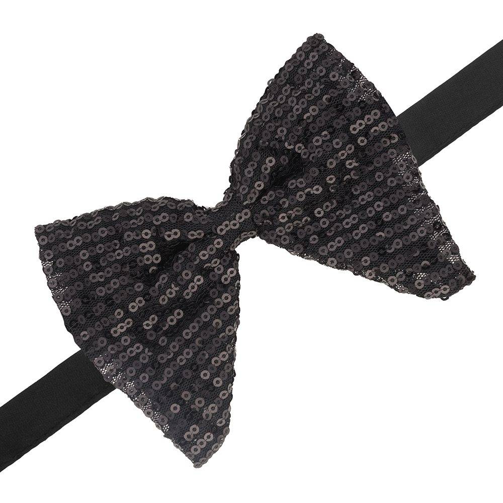 Black Geometric Sequins Pre-Tied Bow Tie for Men