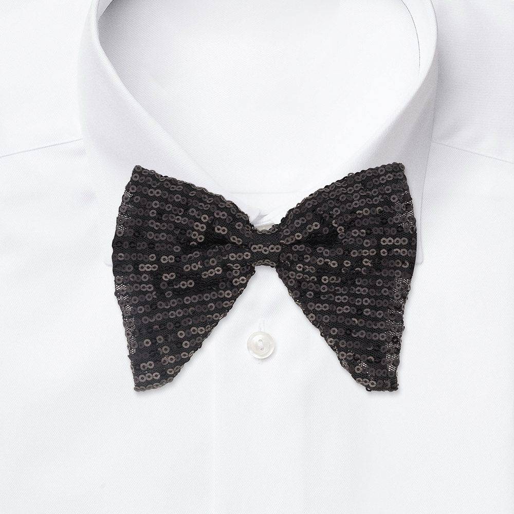 Black Geometric Sequins Pre-Tied Bow Tie for Men