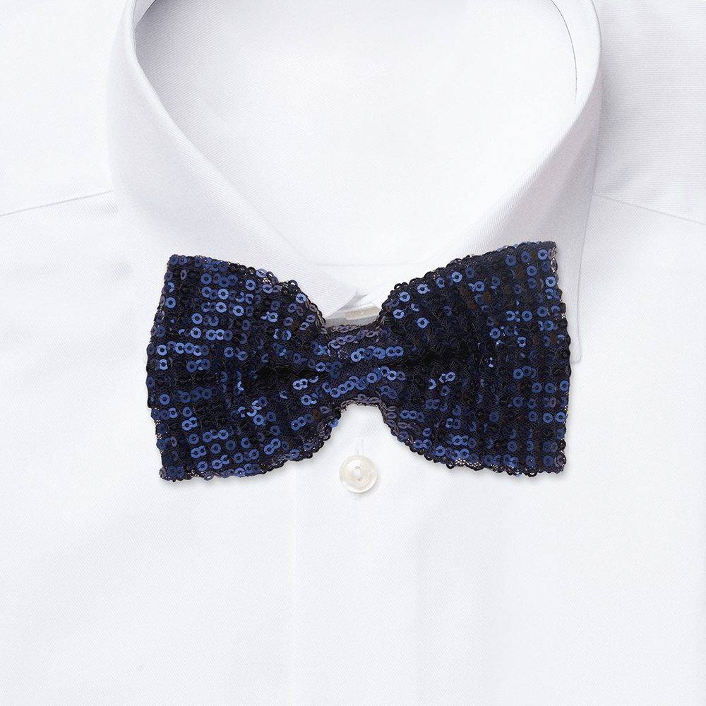 Navy Blue Classic Sequins Pre-Tied Bow Tie for Men