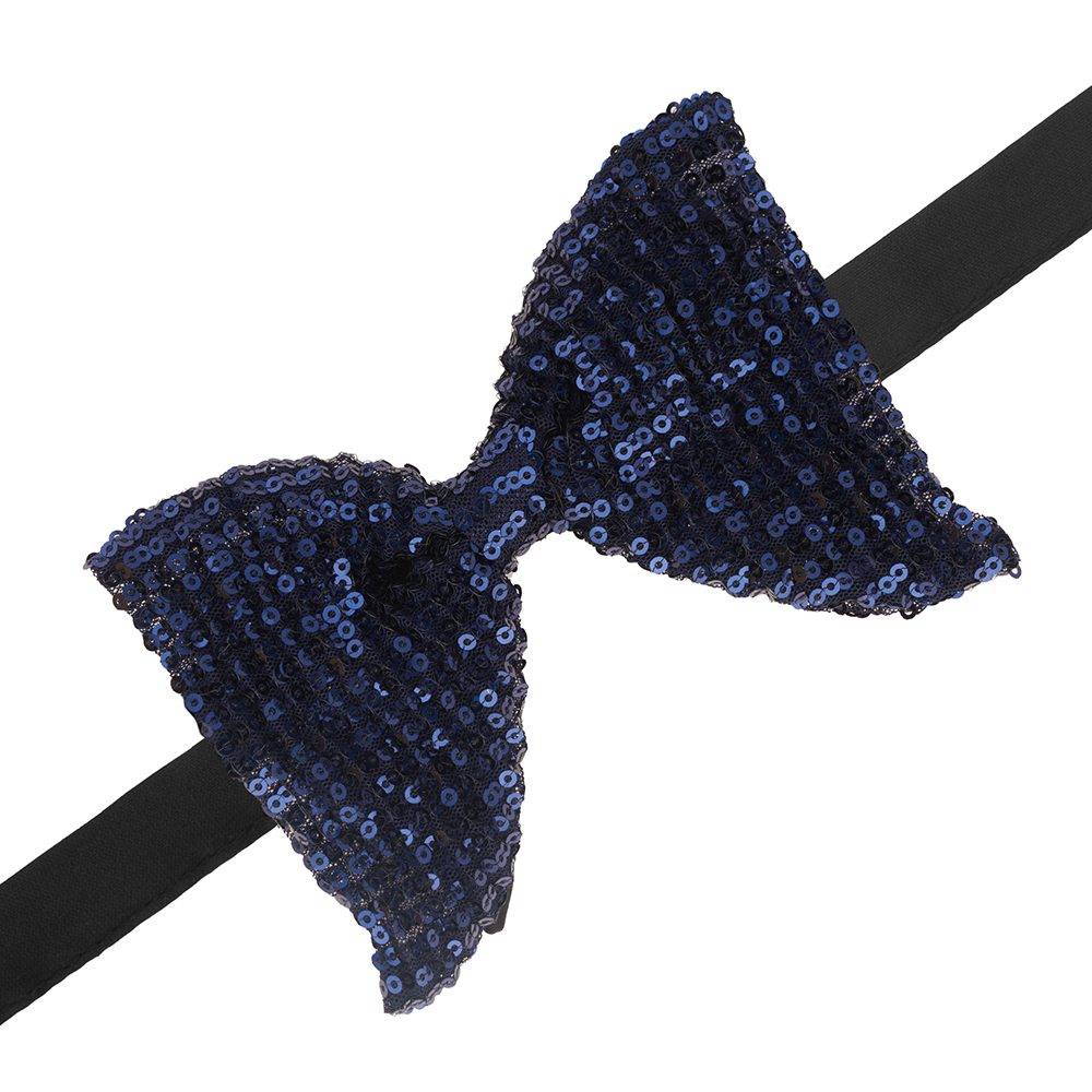Navy Blue Geometric Sequins Pre-Tied Bow Tie for Men