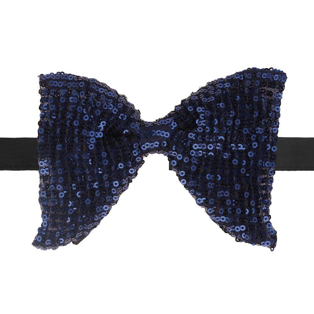 Navy Blue Geometric Sequins Pre-Tied Bow Tie for Men